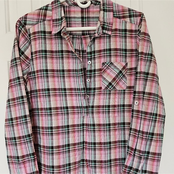 Prana Tops - Prana Shirt Women's Medium 100% Organic Cotton Pink Plaid Multi-Color EUC